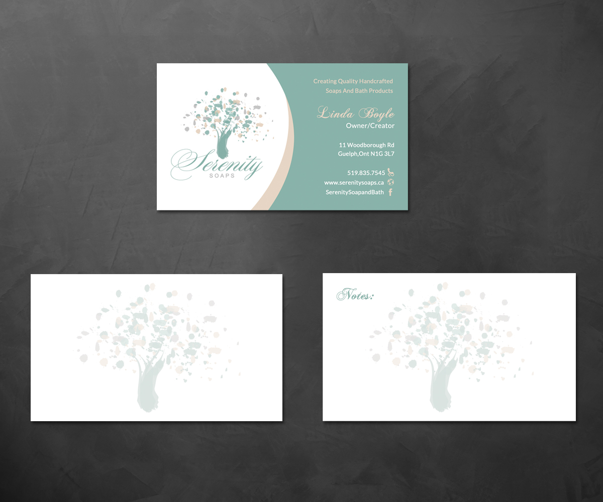 Business Card Design by Sarah Haroon for Serenity Soaps | Design #5286388
