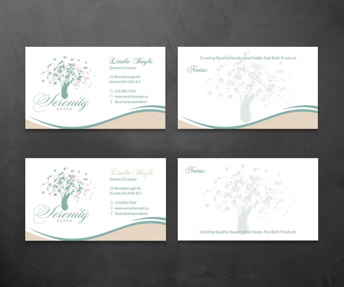 Business Card Design by Sarah Haroon for Serenity Soaps | Design #5293497