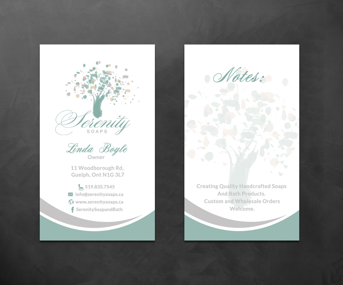 Business Card Design by Sarah Haroon for Serenity Soaps | Design #5298320