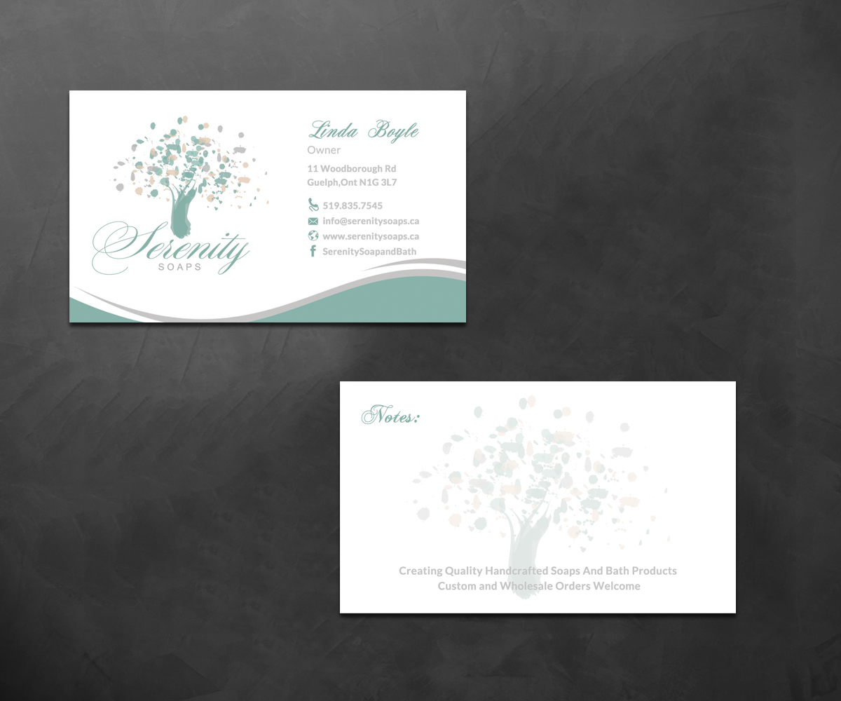 Business Card Design by Sarah Haroon for Serenity Soaps | Design #5298346