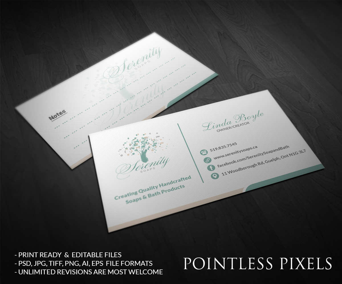 Business Card Design by Pointless Pixels India for Serenity Soaps | Design #5294552