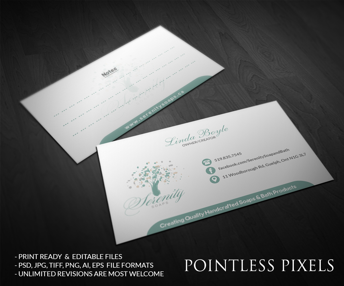 Business Card Design by Pointless Pixels India for Serenity Soaps | Design #5294565