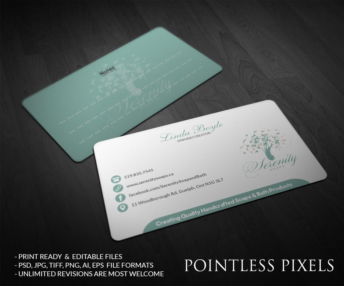 Business Card Design by Pointless Pixels India for Serenity Soaps | Design #5294575