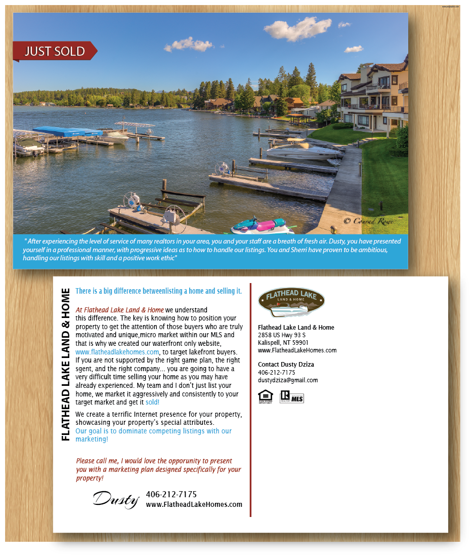 Postcard Design by alex989 for Flathead Lake Land & Home | Design #5335937