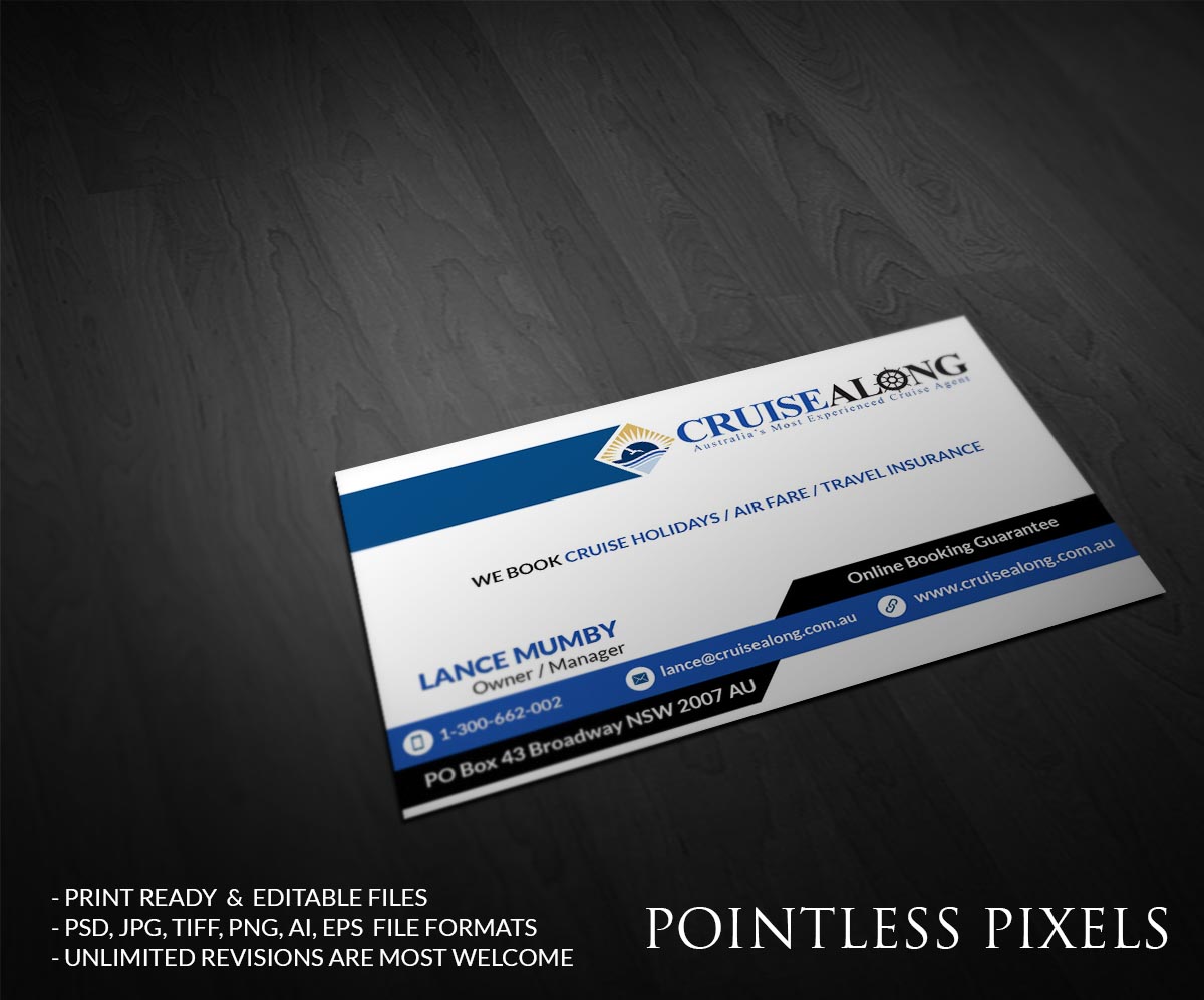 Business Card Design by Pointless Pixels India for CruiseAlong Pty Ltd | Design #5346486