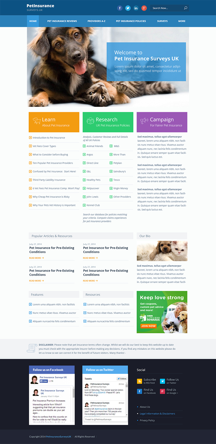 Web Design by Emmanuel for Pet Insurance Surveys | Design #5349755