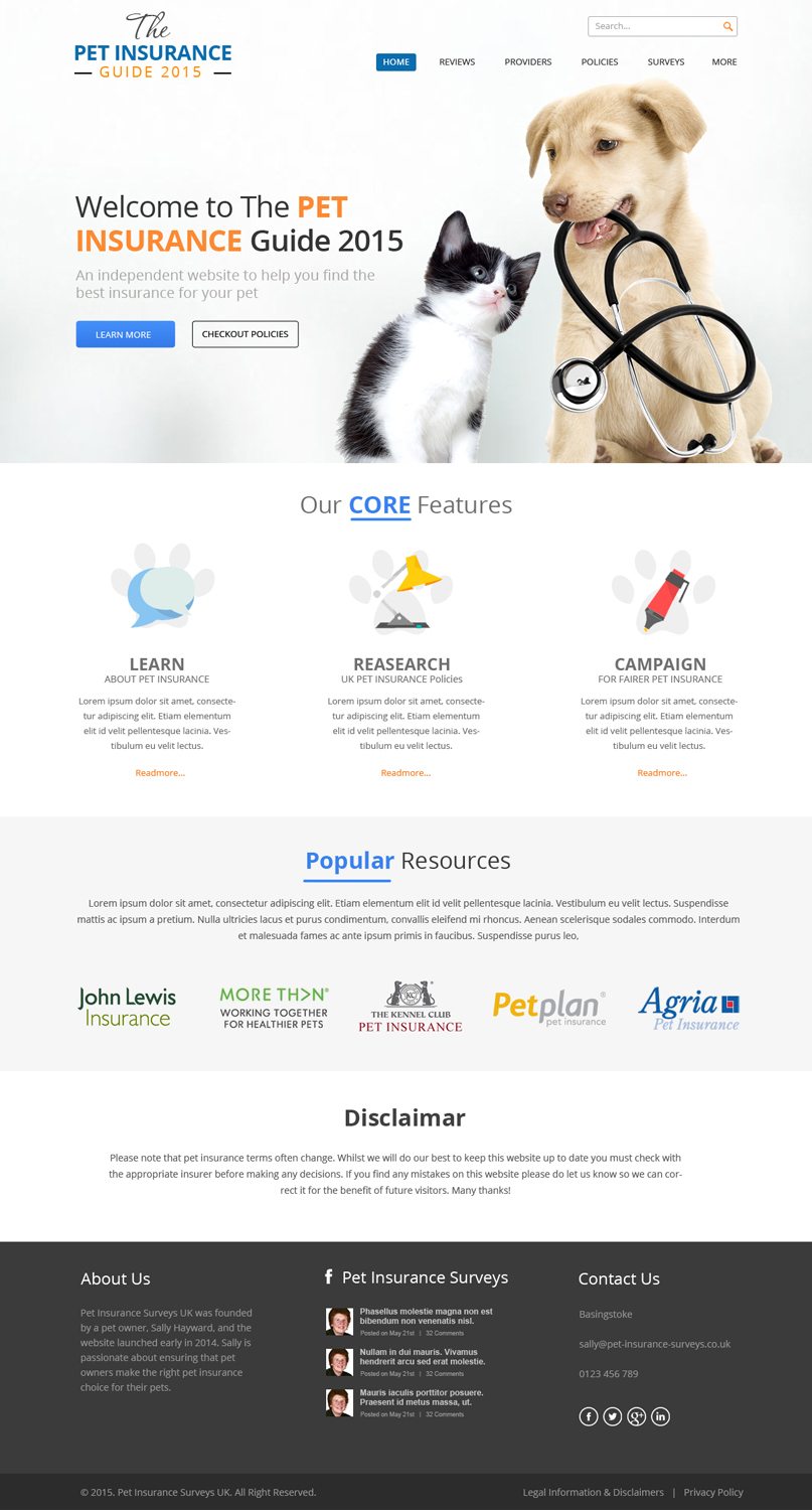 Web Design by OM for Pet Insurance Surveys | Design #5353502