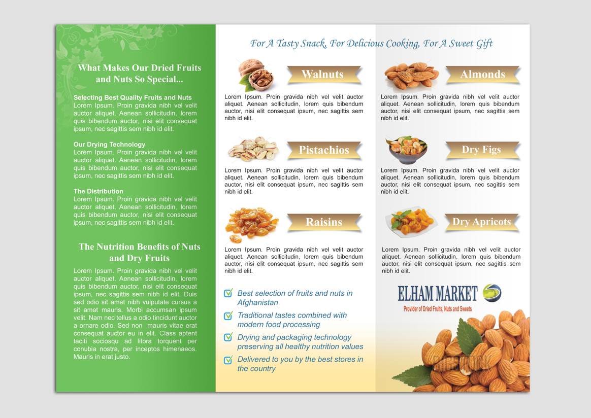 Brochure Design by Adylhere for Setara Dry Fruits, Nuts & Saffron | Design #5377081