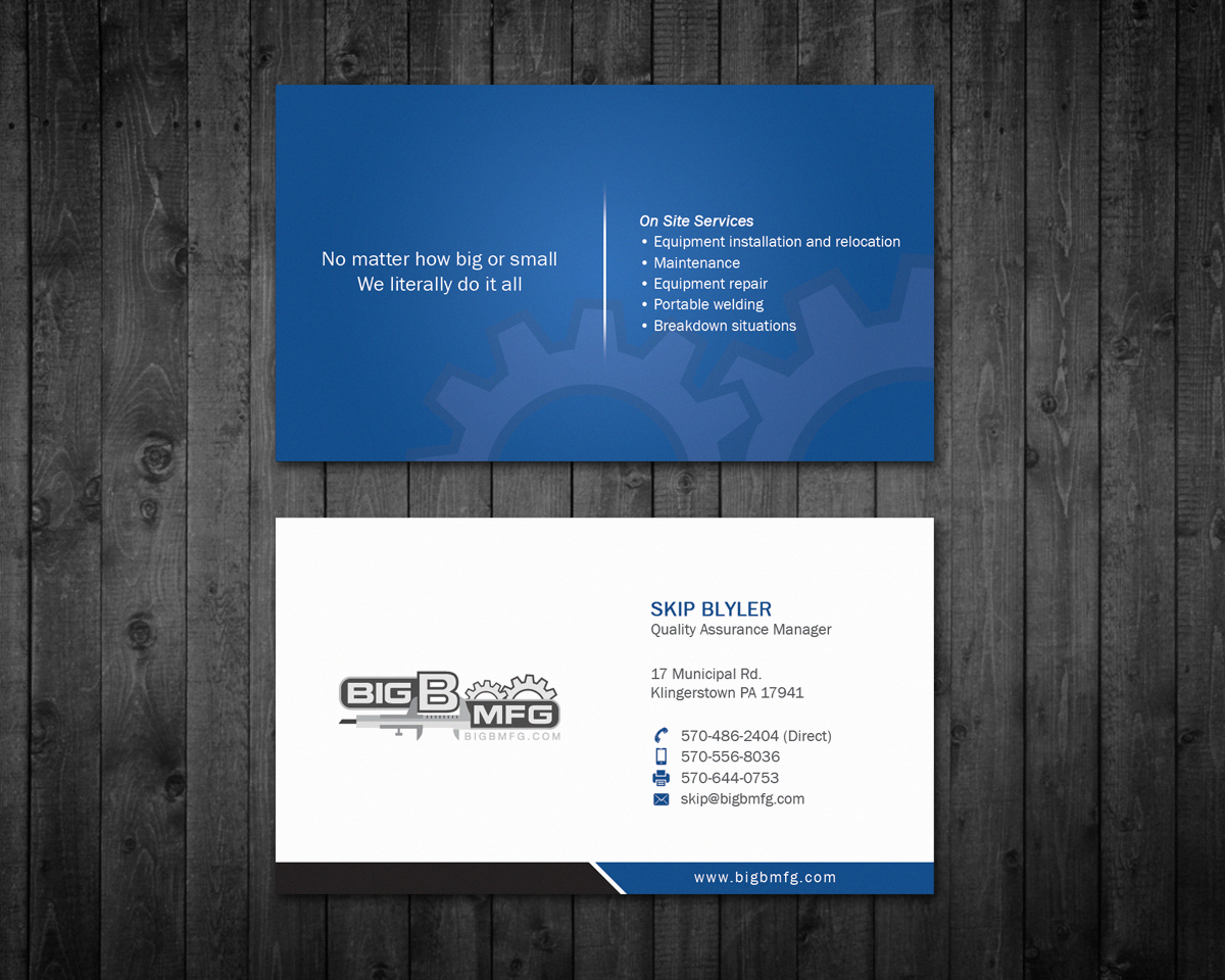 Business Card Design by halum420 for big b mfg | Design #5417071