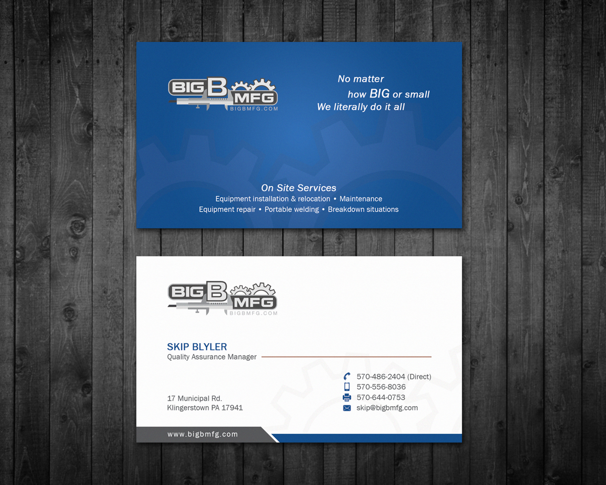Business Card Design by halum420 for big b mfg | Design #5433411