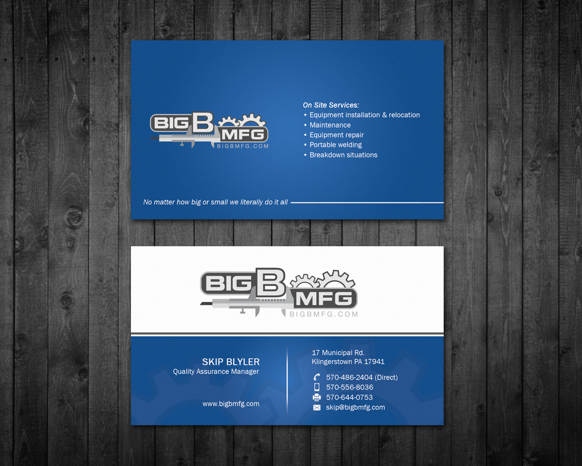 Business Card Design by halum420 for big b mfg | Design #5433419