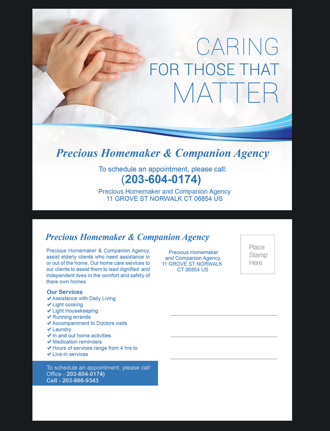 Postcard Design by NatPearlDesigns for Precious Homemaker and Companion Agency | Design #5422968