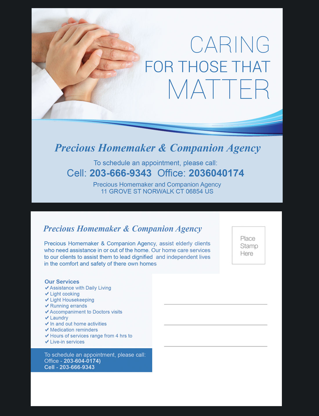 Postcard Design by NatPearlDesigns for Precious Homemaker and Companion Agency | Design #5426523