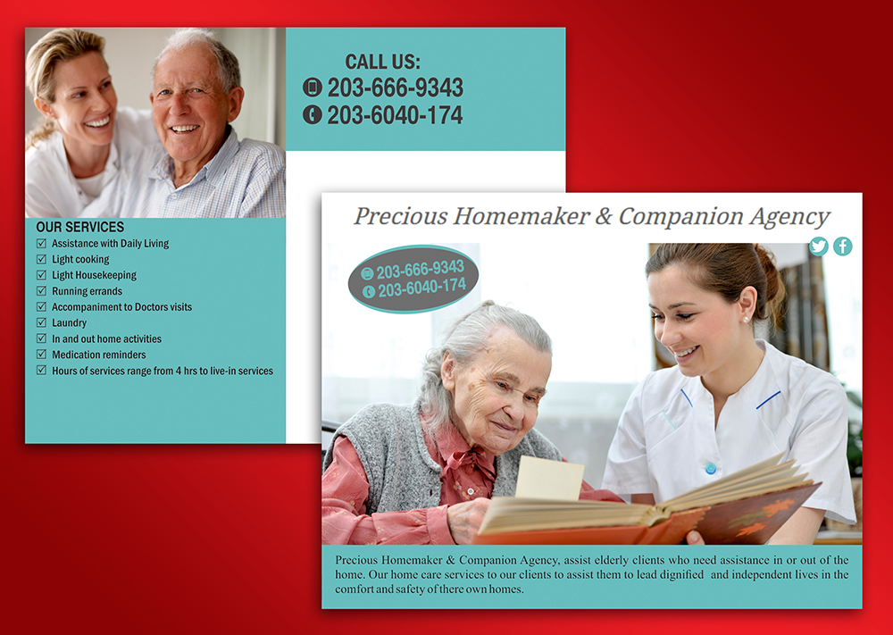 Postcard Design by ALSADESIGN for Precious Homemaker and Companion Agency | Design #5423300