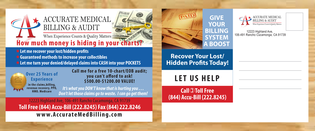 Postcard Design by Venus L. Penaflor for Accurate Medical Biling and Audit | Design #5409560