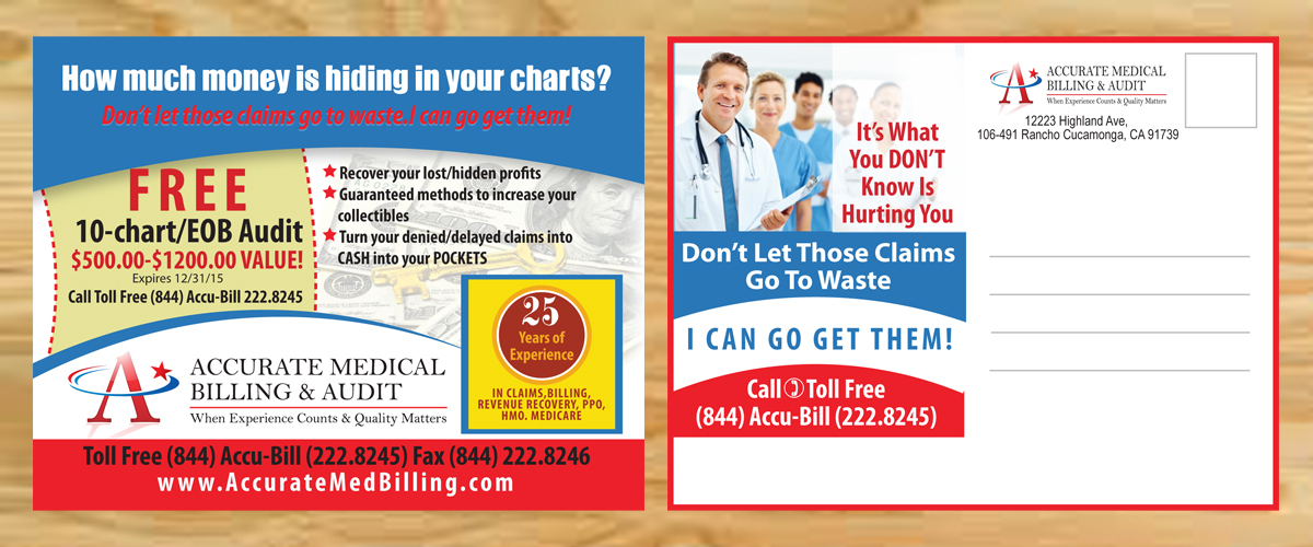 Postcard Design by Venus L. Penaflor for Accurate Medical Biling and Audit | Design #5429678