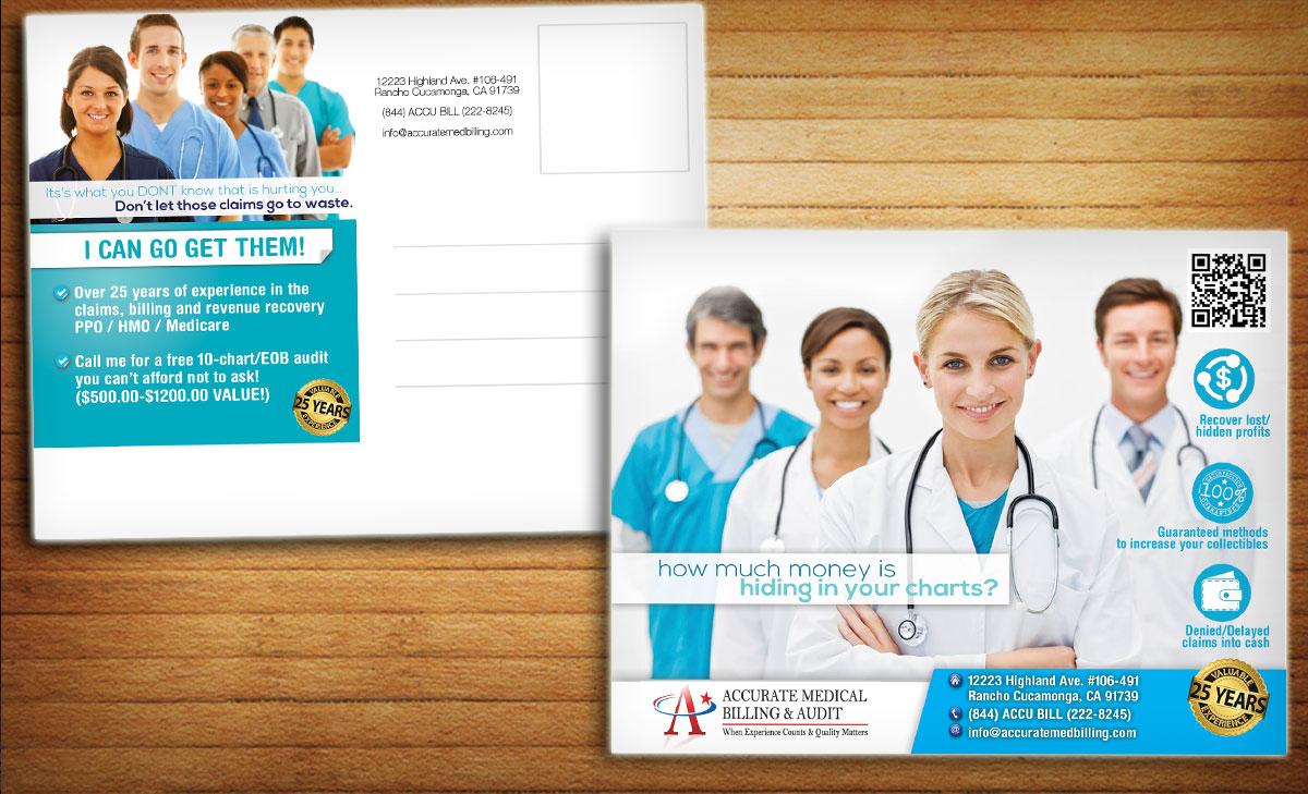 Postcard Design by alessandroevge for Accurate Medical Biling and Audit | Design #5408759
