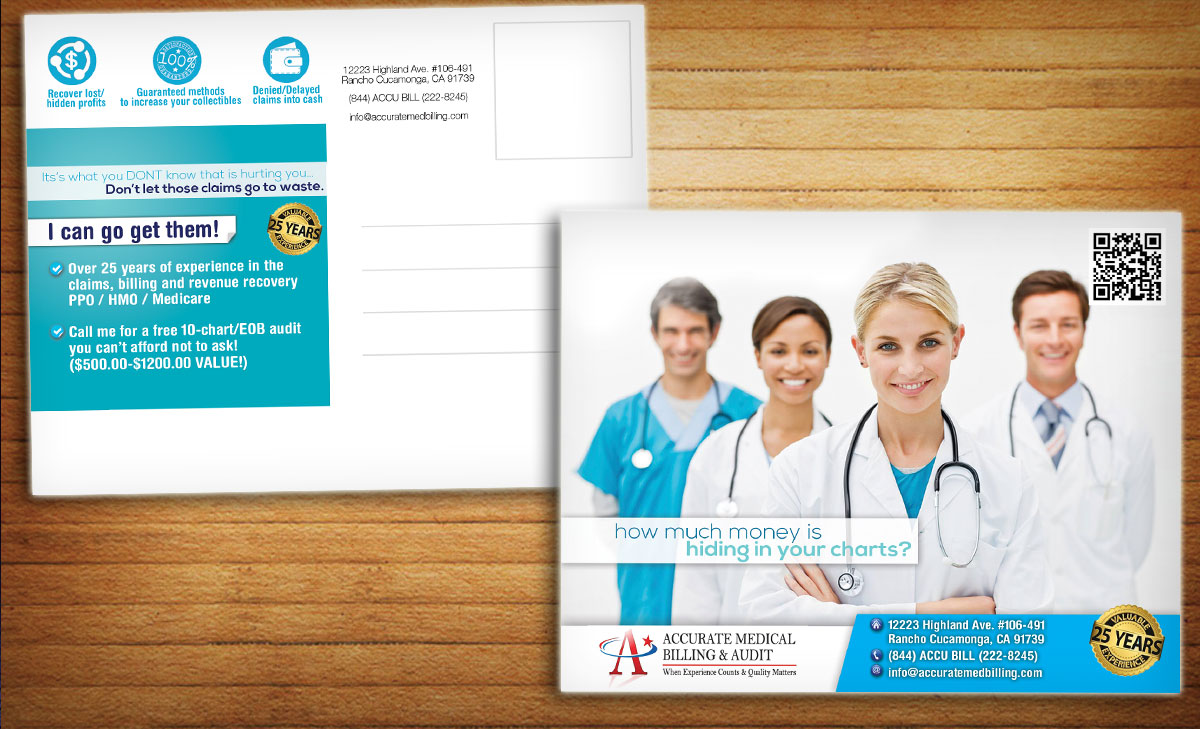 Postcard Design by alessandroevge for Accurate Medical Biling and Audit | Design #5408763