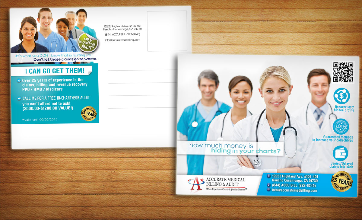 Postcard Design by alessandroevge for Accurate Medical Biling and Audit | Design #5431143