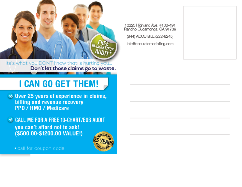 Postcard Design by alessandroevge for Accurate Medical Biling and Audit | Design #5479046