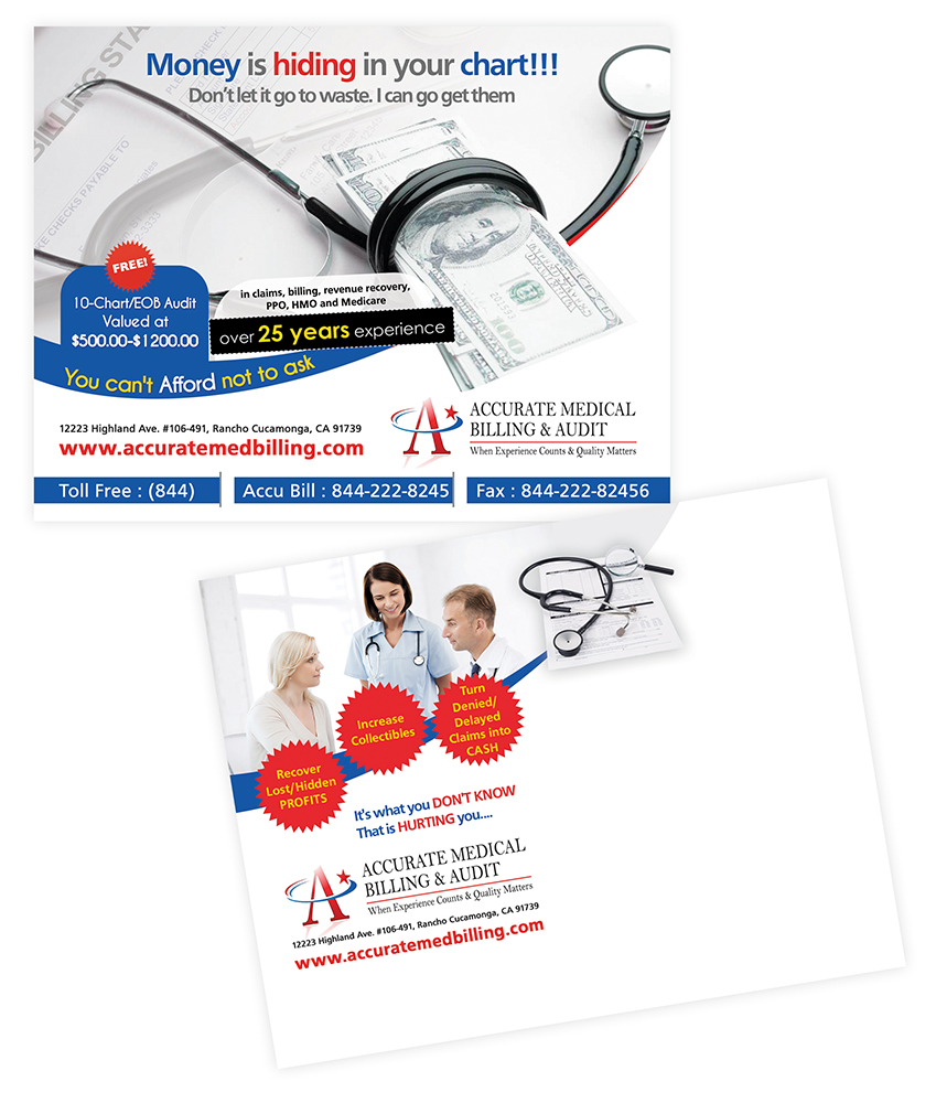 Postcard Design by creationz2011 for Accurate Medical Biling and Audit | Design #5424923