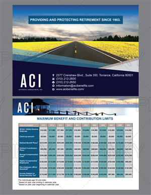Leave-behind marketing postcard showing retirement plan limits for the last three years. | Postcard Design by Pinky 