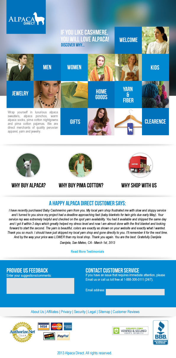 Web Design by JCR for Alpaca Direct | Design #1894079