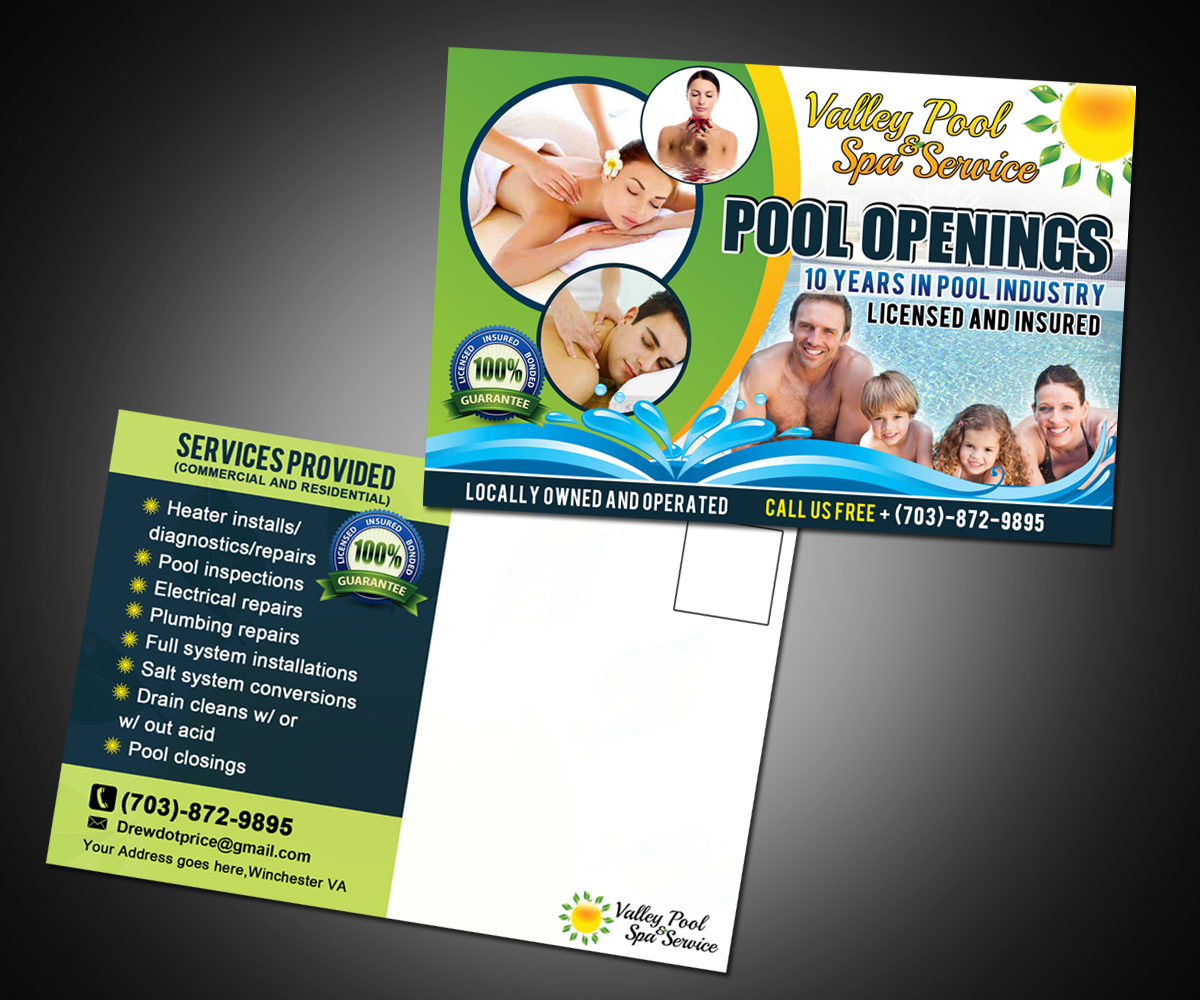 Postcard Design by MDesigns ™ for Valley Pool And Spa Service, LLC | Design #5545508