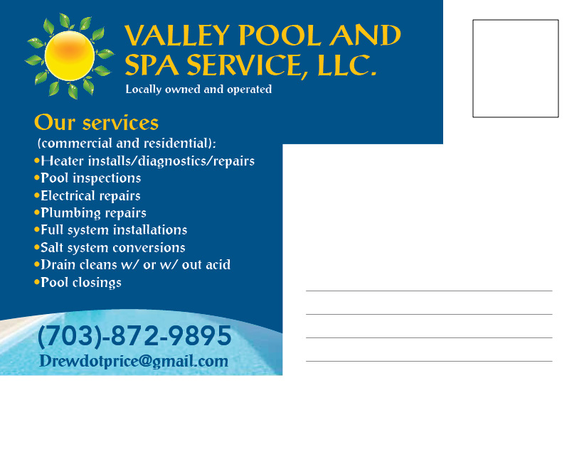 Postcard Design by PAS-CREATIVE for Valley Pool And Spa Service, LLC | Design #5547257