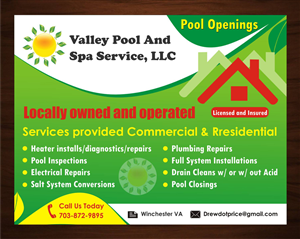 Postcard Design by harmi_199 for Valley Pool And Spa Service, LLC | Design: #5488138