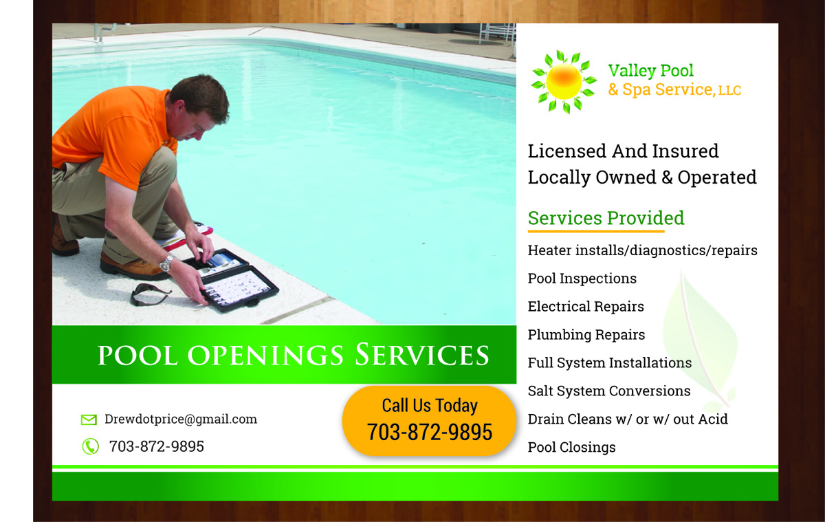 Postcard Design by harmi_199 for Valley Pool And Spa Service, LLC | Design #5490480