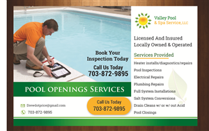 Postcard Design by harmi_199 for Valley Pool And Spa Service, LLC | Design: #5490483