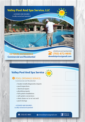 Postcard Design by alex989 for Valley Pool And Spa Service, LLC | Design: #5489239