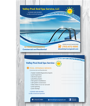 Postcard Design by alex989 for Valley Pool And Spa Service, LLC | Design: #5512626