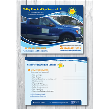 Postcard Design by alex989 for Valley Pool And Spa Service, LLC | Design: #5515232