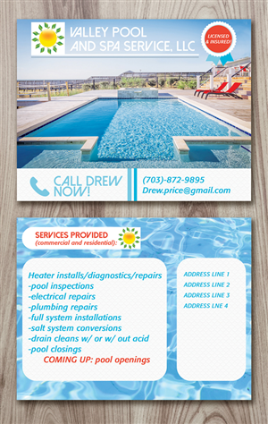 Postcard Design by isabel paoli for Valley Pool And Spa Service, LLC | Design #5489145
