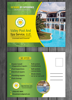 Postcard Design by debdesign for Valley Pool And Spa Service, LLC | Design #5511795