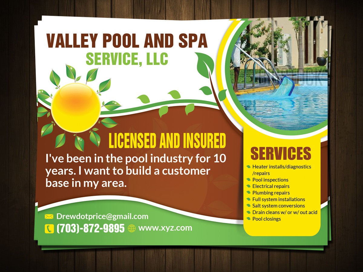 Postcard Design by ESolz Technologies for Valley Pool And Spa Service, LLC | Design #5492628