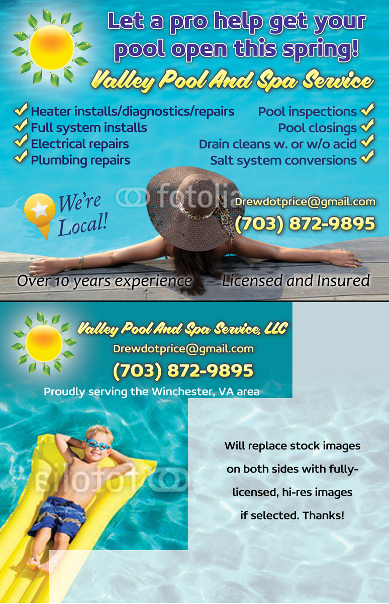 Diseño de Postal por paulm para Valley Pool And Spa Service, LLC | Diseño #5529794