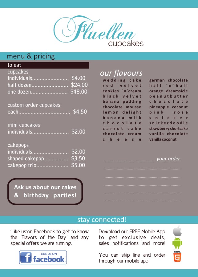 Diseño de Menú por ginver para Fluellen Cupcakes | Diseño #1547560