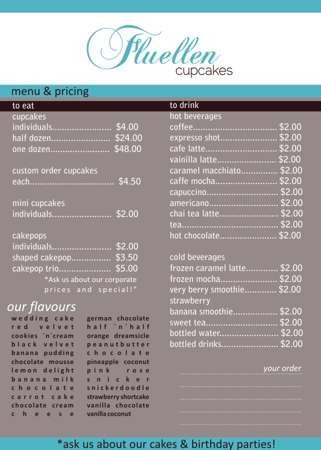 Menü-Design von ginver für Fluellen Cupcakes | Design #1547565
