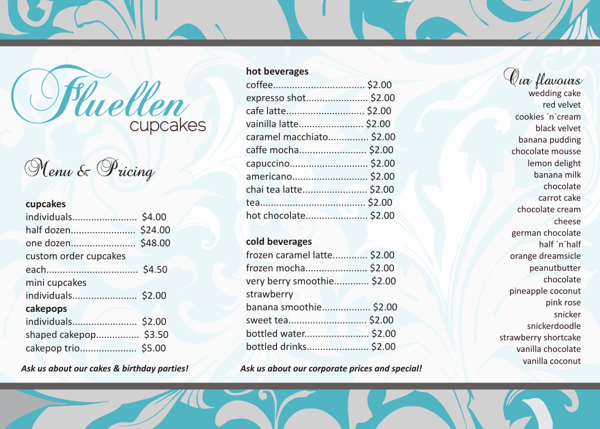 Menu Design by ginver for Fluellen Cupcakes | Design #1547570