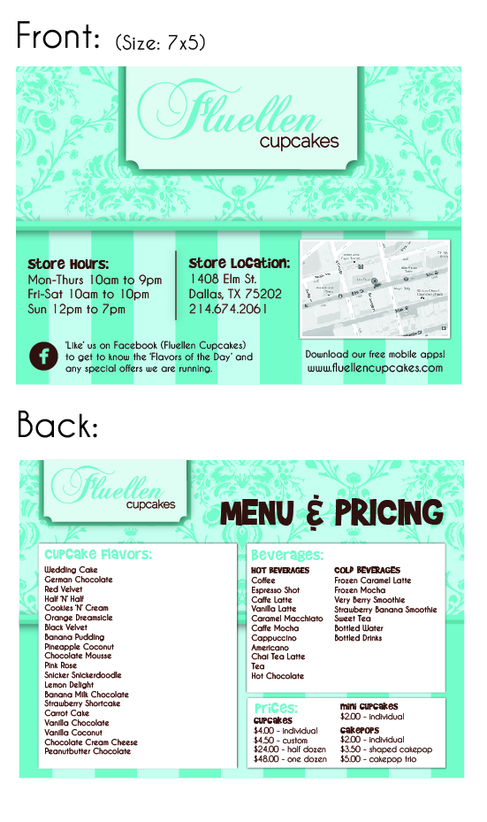 Menu Design by jessMarie for Fluellen Cupcakes | Design #1556607