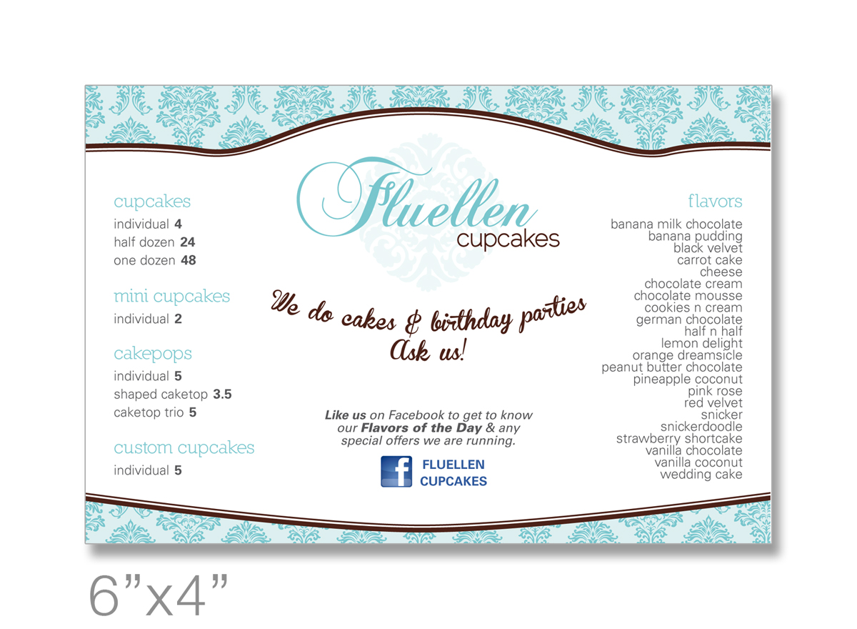Menü-Design von Mauve Designs für Fluellen Cupcakes | Design #1538267
