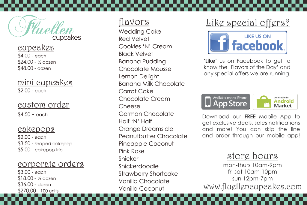 Menu Design by Cass G for Fluellen Cupcakes | Design #1516956