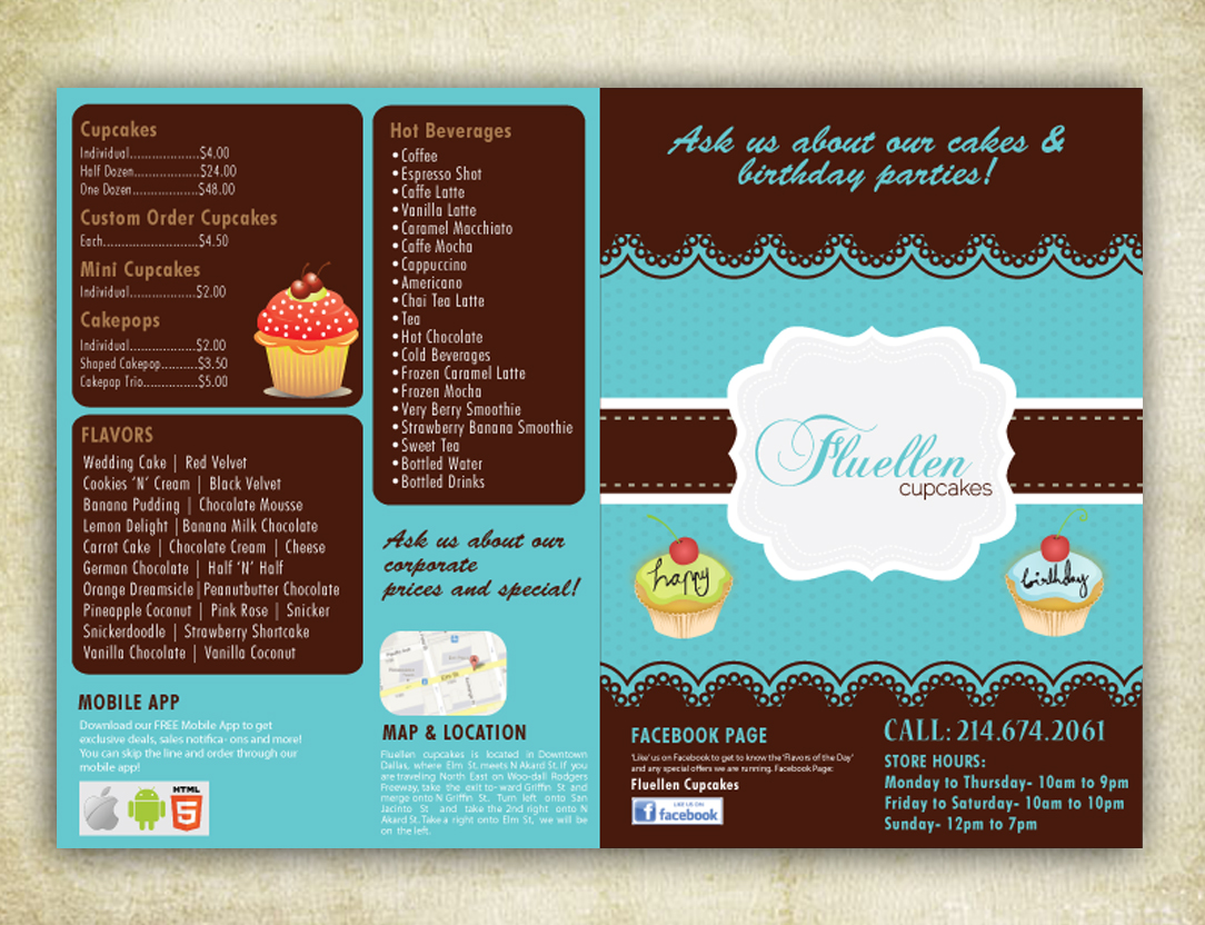 Menu Design by Sbss for Fluellen Cupcakes | Design #1531998