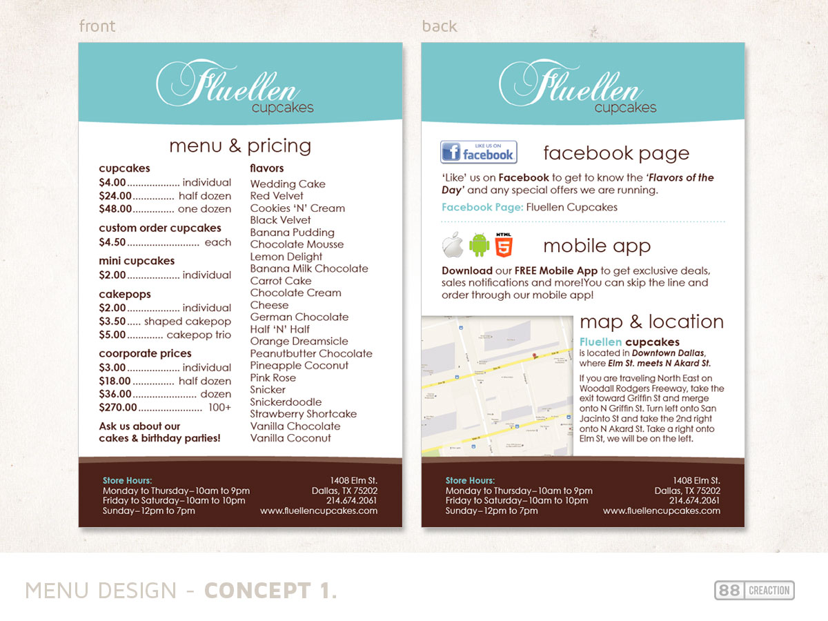 Diseño de Menú por 88 creaction para Fluellen Cupcakes | Diseño #1522211
