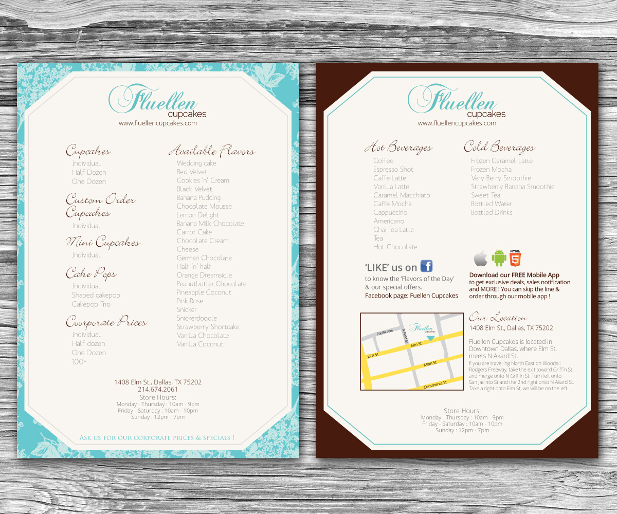 Design de Menu par NoirBlanc pour Fluellen Cupcakes | Design #1527015